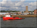 SJ3391 : Dredger Passing Mersey Tunnel Ventilation Building by David Dixon