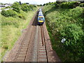 NO7171 : A Scotrail train approaching Blackiemuir Avenue rail bridge by Stanley Howe