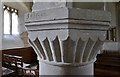 SP2012 : Little Barrington, St. Peter's Church: Norman scalloped capital with inscription  in the nave by Michael Garlick