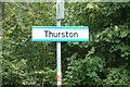 TL9165 : Thurston Railway Station sign by Geographer