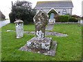 SW3927 : Celtic cross and milestone at Crows-an-wra by Philip Halling