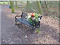 TQ4677 : A touching message on a bench in Bostall Woods by Marathon