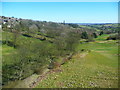 SE0932 : View down the valley of Pinch Beck from the viaduct, Thornton by Humphrey Bolton