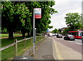 TQ1568 : Authorised bus stand sign, Hampton Court Road, East Molesey by Jaggery