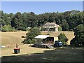 ST8899 : Gatcombe Park: bin, pub, house by Jonathan Hutchins