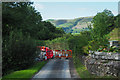 SH8910 : Road closure in Cwm Tafolog by Trevor Littlewood