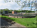 SJ3069 : Connah's Quay Waste Water Treatment Works and a boundary stone by John S Turner