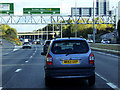 TQ5879 : Sign Gantry over the Eastbound A13 near Lakeside by David Dixon