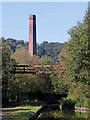 SK0247 : Pipe bridge and chimney near Froghall in Staffordshire by Roger  D Kidd