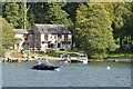 SD3889 : Lakeside house and jetties at Smithy Wood by David Martin