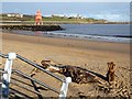 NZ3668 : Little Haven Beach and Herd Groyne Light by Oliver Dixon