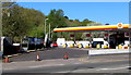 ST3089 : Cones across the entrance to the Shell filling station at 1 Malpas Road, Newport by Jaggery