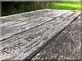 SK3015 : National Forest picnic table in plantation at Short Heath, Overseal, Derbyshire by A J Paxton