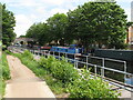 TQ0483 : Pontoons placed for towpath resurfacing by David Hawgood