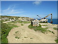 SY6869 : South West Coast Path and former quarry hoist, Isle of Portland by Malc McDonald