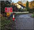 ST3395 : Bilingual temporary road sign, Church Road, Llandegveth  by Jaggery