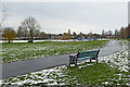 SJ9101 : Pathway and park bench near Oxley in Wolverhampton by Roger  D Kidd