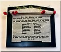 TQ8691 : WWI memorial tablet, St Mary's Church, Hawkwell by Paul Jones