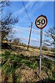 ST2982 : 50 sign facing Beach Road, St Brides Wentlooge by Jaggery