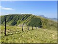 SH7915 : Moorland fence on Cribin Fawr by John H Darch