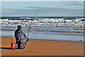 NT6282 : A sea angler at Peffer Sands by Walter Baxter