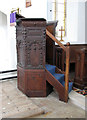 TM0980 : The church of St Remigius in Roydon - Jacobean pulpit by Evelyn Simak