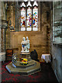 SJ0075 : St Margaret's Church; Font and Stained Glass Window by David Dixon