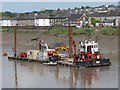 ST3188 : Multi-Cat work boat and pontoon, River Usk, Newport by Robin Drayton