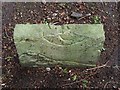 NS3975 : Gravestone in ruins of St Serf's church by Lairich Rig