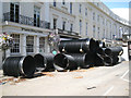 SP3165 : Plastic sewer pipes awaiting placement, Parade by Robin Stott