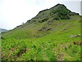 NY4215 : Ruined stone wall under Heck Crag by Christine Johnstone