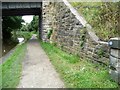 SK3873 : Drone Valley Way waymarker on bridge abutment by Christine Johnstone