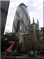 TQ3381 : 30 St Mary Axe and St Andrew Undershaft by Steven Haslington