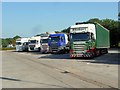 SD8407 : Birch Services Lorry Park, Westbound M62 by David Dixon