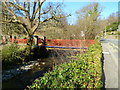 SH5848 : River footbridge to a primary school, Beddgelert by Jaggery