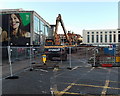 ST3187 : Yellow Hyundai demolition machines at the edge of the former bus station, Newport by Jaggery