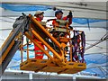 SJ8498 : Manchester Victoria Upgrade, Working on the Roof (February 2015) by David Dixon