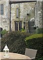 TQ0213 : Amberley Castle - Steps and peacock by Rob Farrow