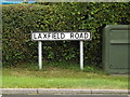 TM2867 : Laxfield Road sign by Geographer