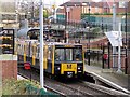 NZ3464 : Train at Simonside Metro Station (Platform 2) by Andrew Curtis