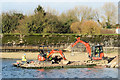 SP9114 : Repairing Startops Reservoir (12) Loading the Pontoon Raft with Rocks by Chris Reynolds