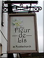 ST6976 : The Fleur de Lis at Pucklechurch name sign by Jaggery