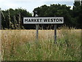 TL9978 : Market Weston Village Name sign on the B1111 Bury Road by Geographer