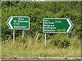 TM0575 : Roadsigns on the A143 Bury Road by Geographer