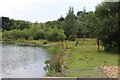 SO1209 : South shore, Bryn Bach Park lake, Tredegar by M J Roscoe