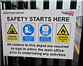 SO5140 : Safety notice at the entrance to the Network Rail Hereford depot by Jaggery