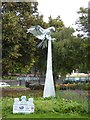 SJ8445 : Newcastle-under-Lyme: Buzzard sculpture on Pool Dam roundabout by Jonathan Hutchins