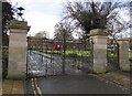 SO1091 : Poppy wreath on the War Memorial gate, Back Lane, Newtown by Jaggery