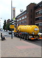 SU4519 : Yellow lorry and yellow notice, Southampton Road, Eastleigh by Jaggery