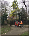 TQ3276 : Delivering mail by tricycle, St Giles' Churchyard, Camberwell, south London by Robin Stott